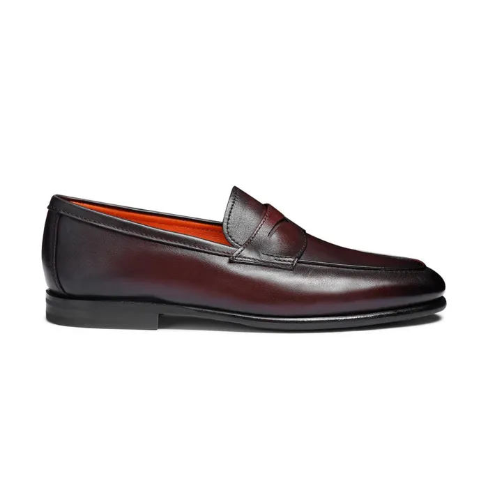 Santoni Burgundy Leather Carlo Loafer Men Loafers
