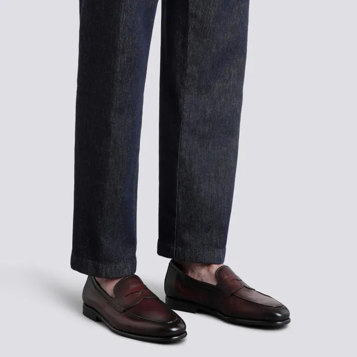 Santoni Burgundy Leather Carlo Loafer Men Loafers