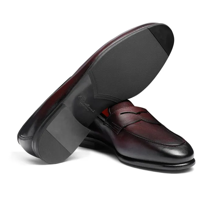 Santoni Burgundy Leather Carlo Loafer Men Loafers