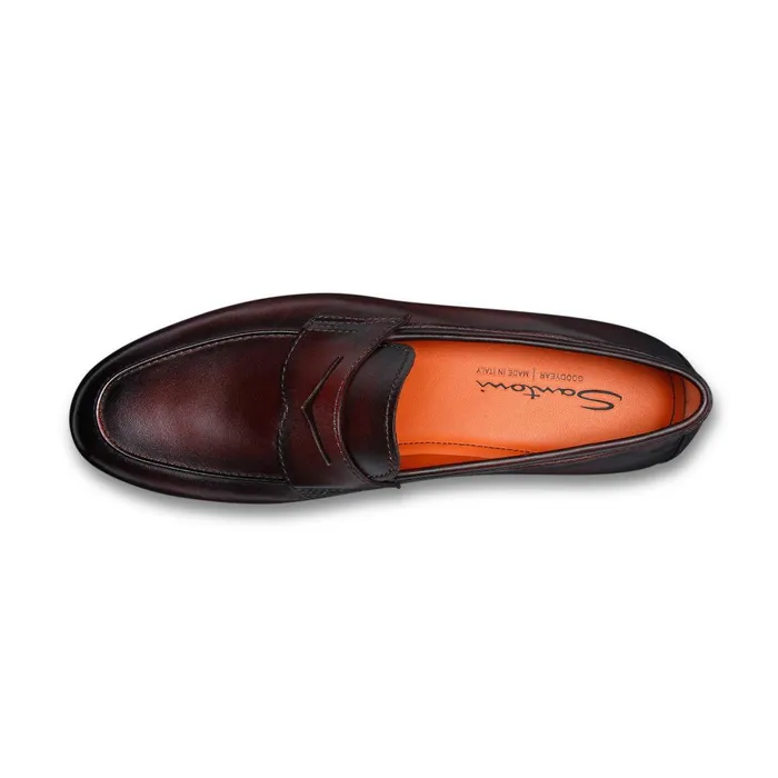 Santoni Burgundy Leather Carlo Loafer Men Loafers