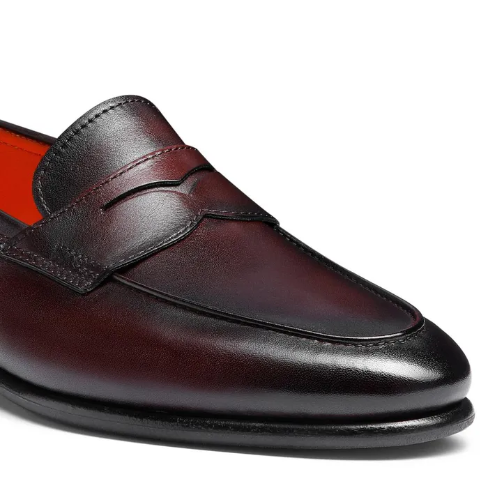 Santoni Burgundy Leather Carlo Loafer Men Loafers