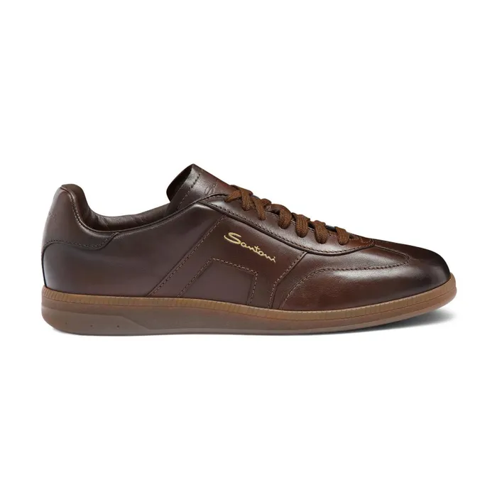 Santoni Dark Brown Leather Dbs Oly Sneaker Men Sneakers