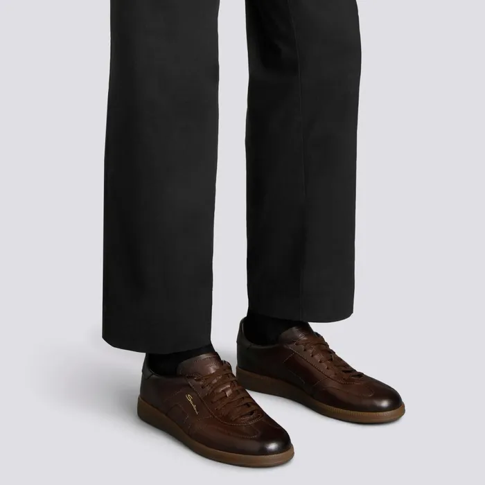 Santoni Dark Brown Leather Dbs Oly Sneaker Men Sneakers