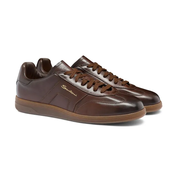 Santoni Dark Brown Leather Dbs Oly Sneaker Men Sneakers