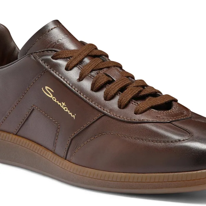 Santoni Dark Brown Leather Dbs Oly Sneaker Men Sneakers