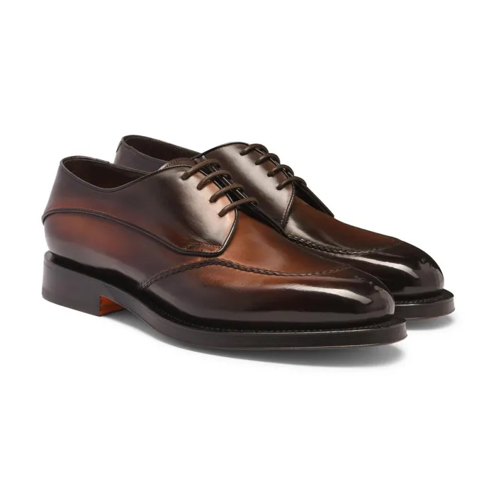 Santoni Dark Brown Leather Derby Shoe Men LaceUps