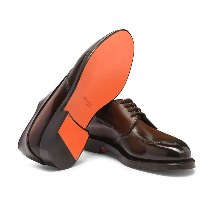Santoni Dark Brown Leather Derby Shoe Men LaceUps