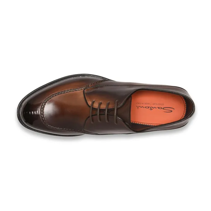 Santoni Dark Brown Leather Derby Shoe Men LaceUps