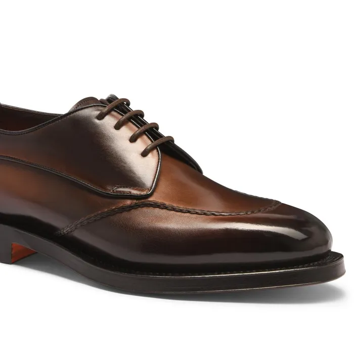 Santoni Dark Brown Leather Derby Shoe Men LaceUps