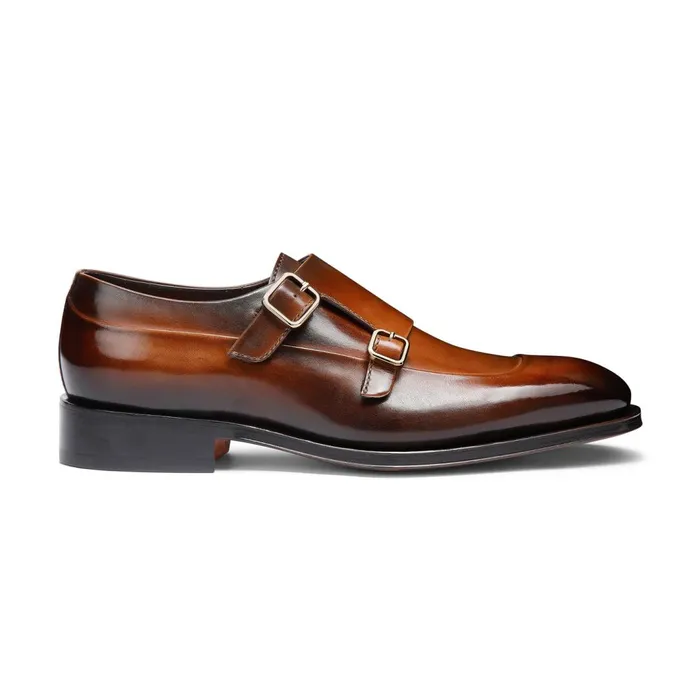 Santoni Dark Brown Leather DoubleBuckle Shoe Men Double Buckle