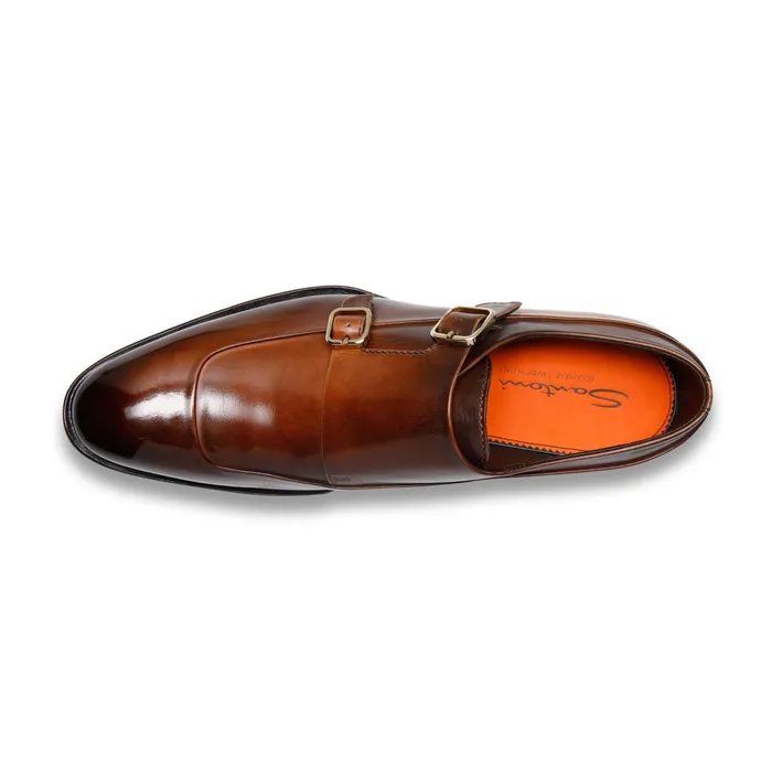 Santoni Dark Brown Leather DoubleBuckle Shoe Men Double Buckle