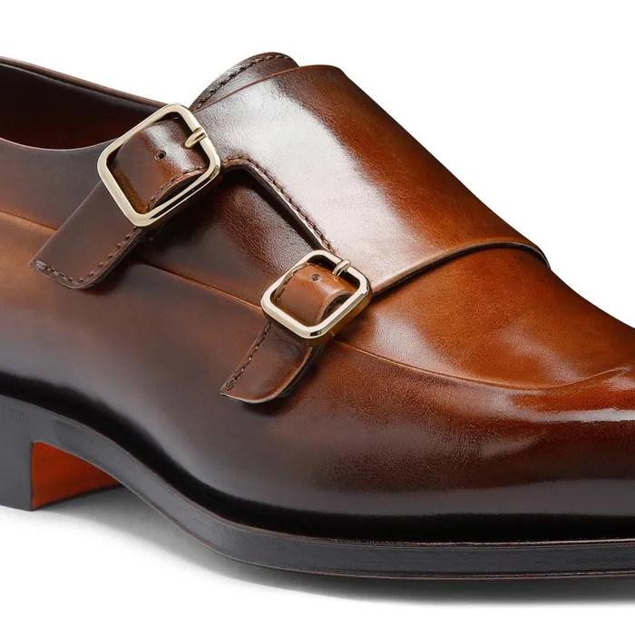 Santoni Dark Brown Leather DoubleBuckle Shoe Men Double Buckle