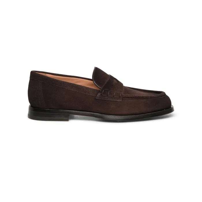 Santoni Dark Brown Suede Penny Loafer Women Loafers
