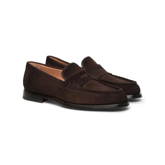 Santoni Dark Brown Suede Penny Loafer Women Loafers