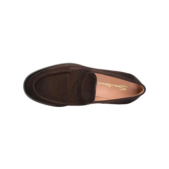 Santoni Dark Brown Suede Penny Loafer Women Loafers