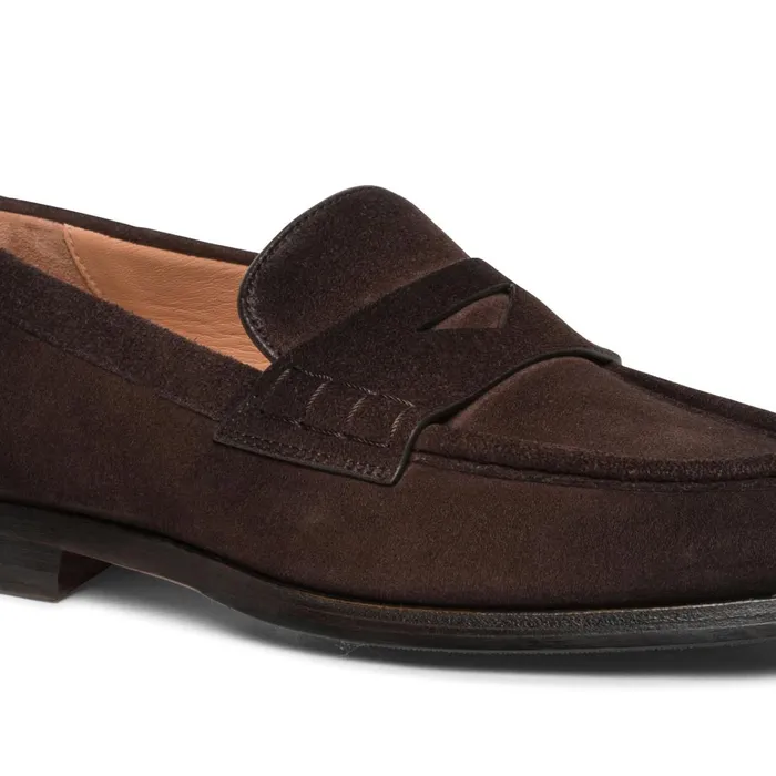 Santoni Dark Brown Suede Penny Loafer Women Loafers