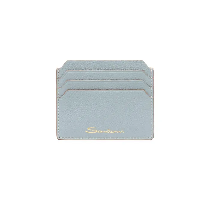 Santoni Light Blue Tumbled Leather Credit Card Holder Women Small Leather Goods Santoni Light Blue Tumbled Leather Credit Card Holder Women Small Leather Goods