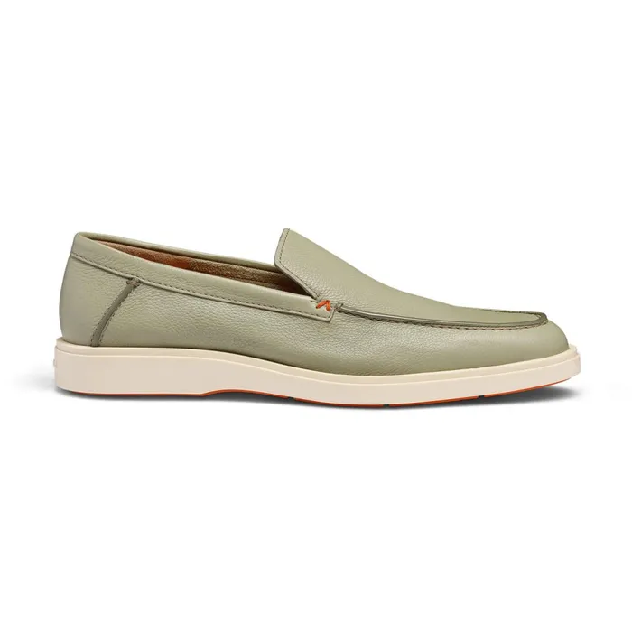 Santoni Light Green Tumbed Leather Loafer Men Loafers