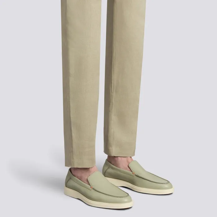 Santoni Light Green Tumbed Leather Loafer Men Loafers