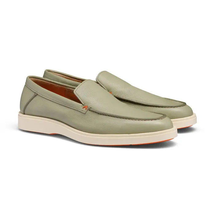 Santoni Light Green Tumbed Leather Loafer Men Loafers