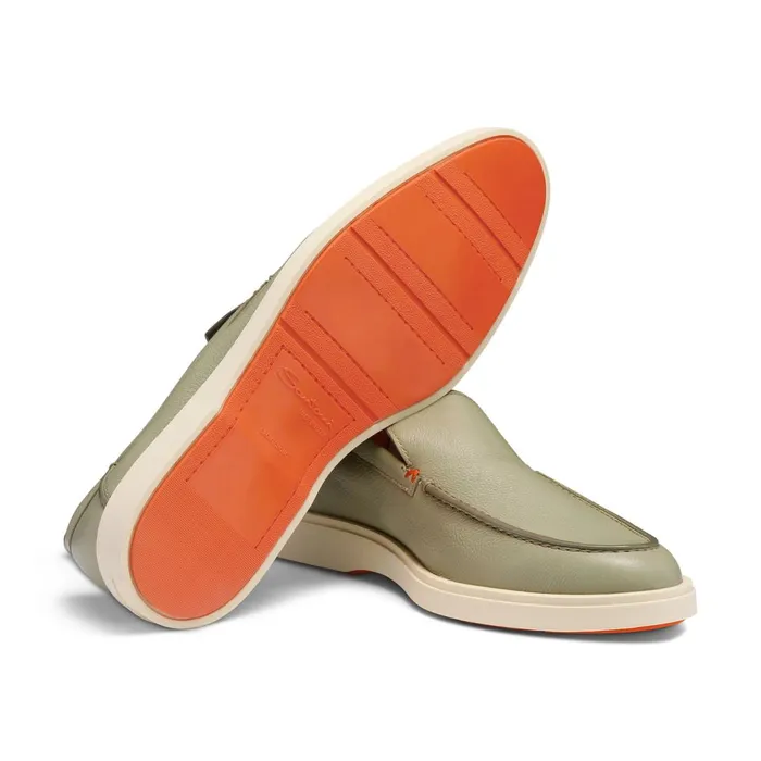 Santoni Light Green Tumbed Leather Loafer Men Loafers