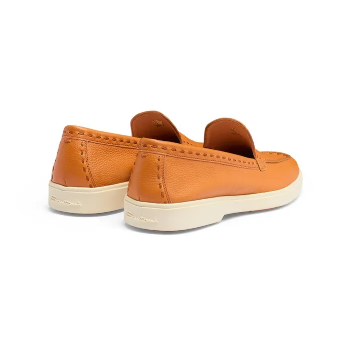 Santoni Orange Tumbled Leather Loafer Women Loafers