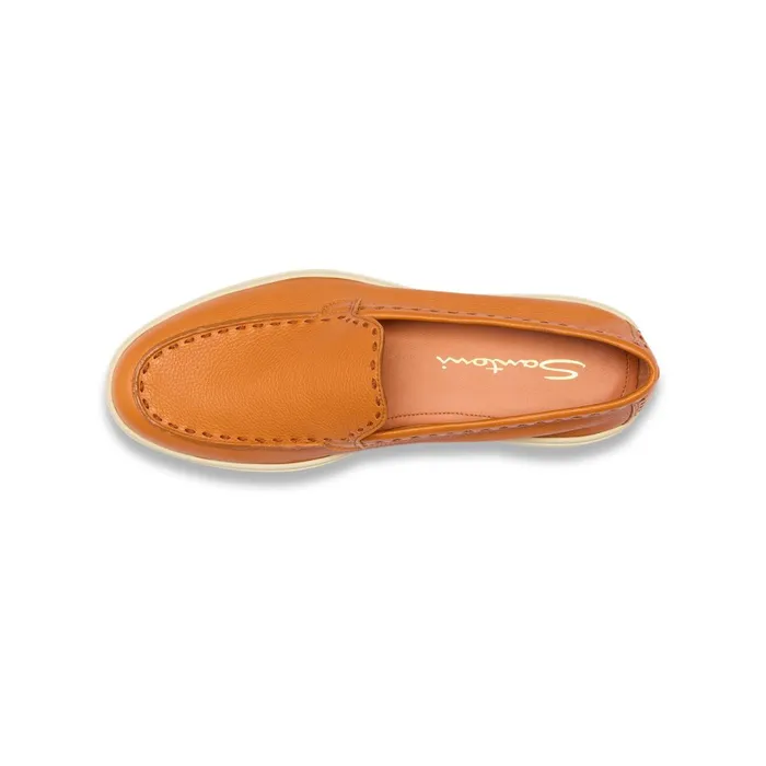 Santoni Orange Tumbled Leather Loafer Women Loafers