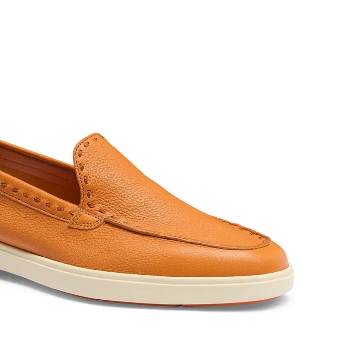 Santoni Orange Tumbled Leather Loafer Women Loafers