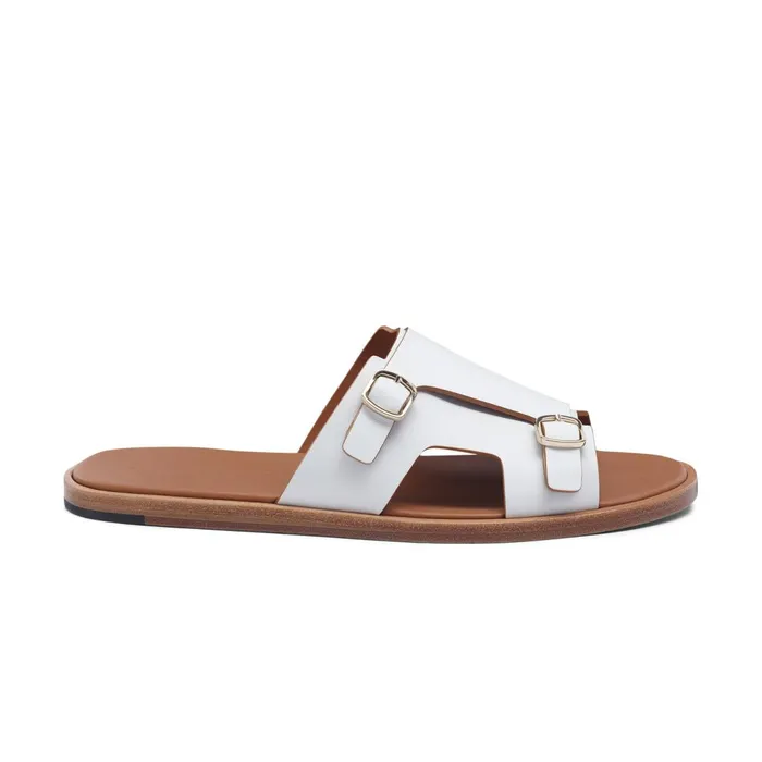 Santoni White Leather DoubleBuckle Sandal Men Sandals