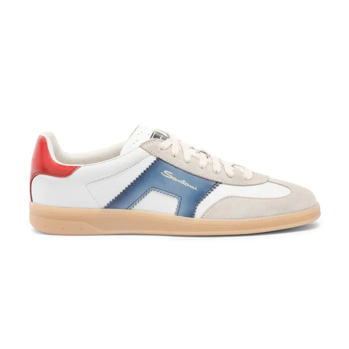 Santoni White Red Blue And Beige Leather And Suede Dbs Oly Sneaker Men Sneakers