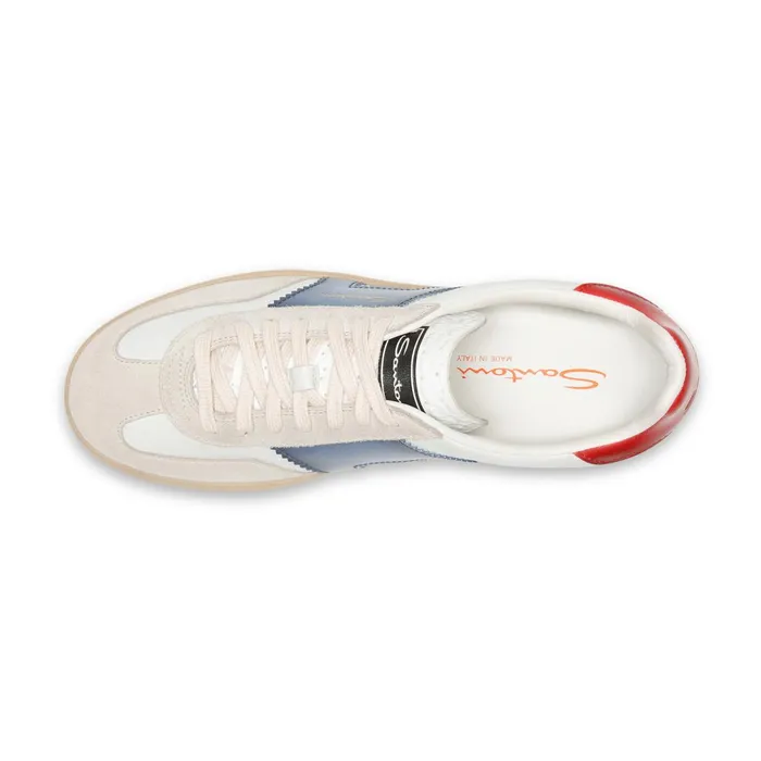 Santoni White Red Blue And Beige Leather And Suede Dbs Oly Sneaker Men Sneakers