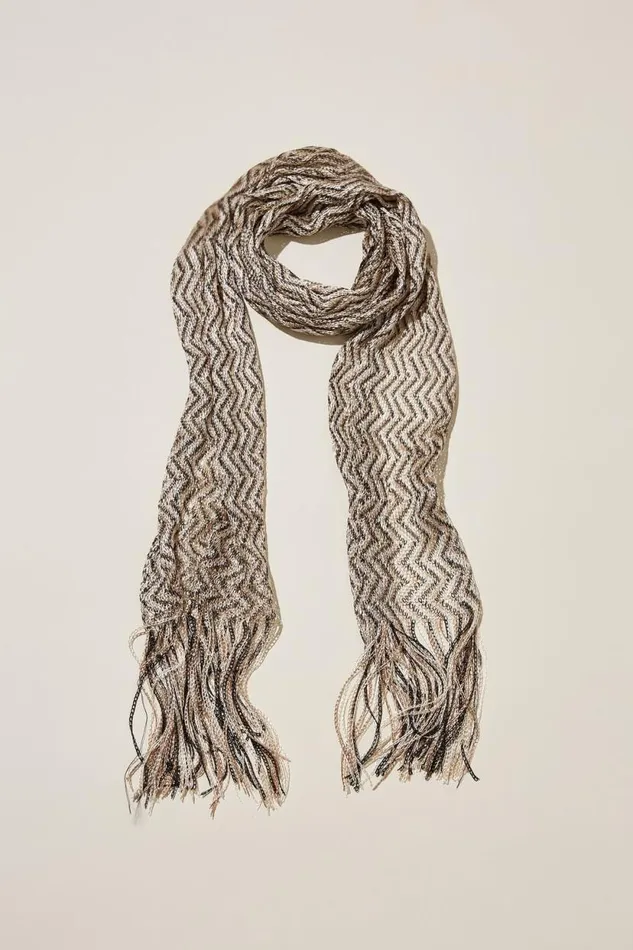 Sara Skinny Scarf Blackecru Zig Zag Women Cotton On Hats