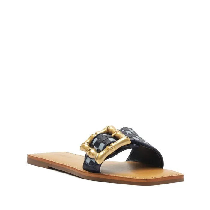 Schutz Shoes Flats Enola Woven Leather Sandal Blue 8211 Women