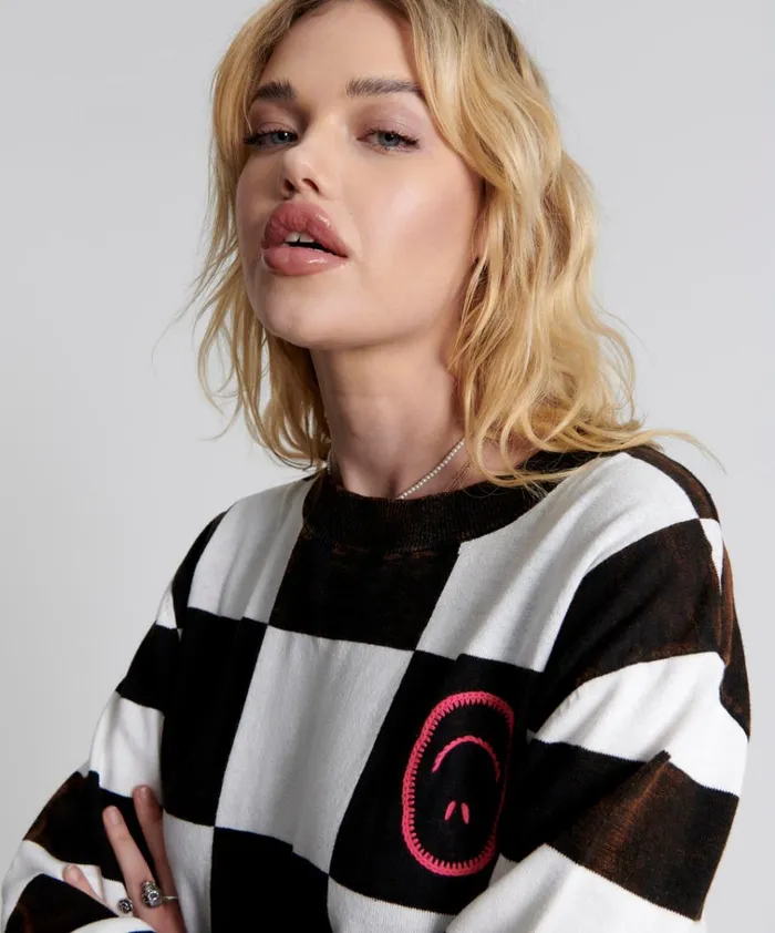 SCOREBOARD SMILEY KNIT SWEATER Women One Teaspoon Knitwear SCOREBOARD SMILEY KNIT SWEATER Women One Teaspoon Knitwear