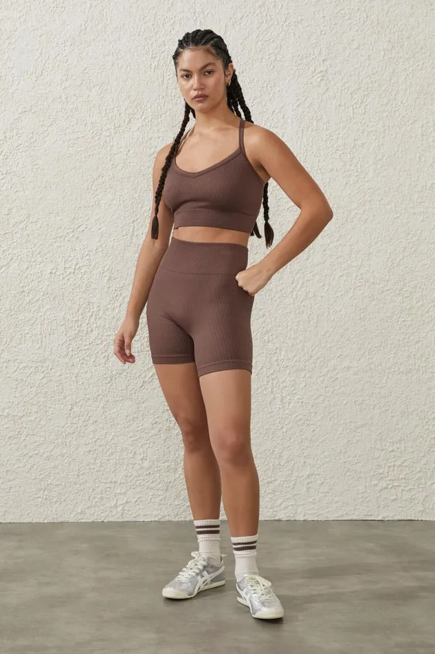 Seamless Rib Bike Short Deep Taupe Women Cotton On Shorts