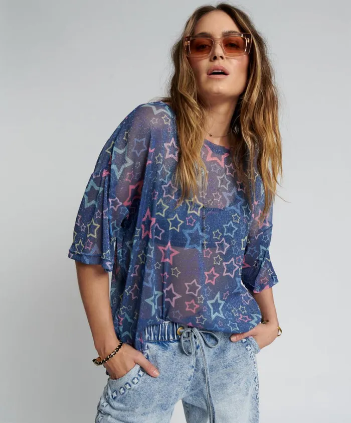 SENSORY STAR OVERSIZED MESH TEE Women One Teaspoon Tees and Tanks