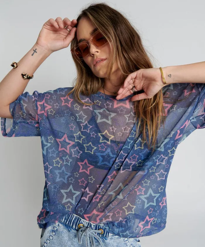 SENSORY STAR OVERSIZED MESH TEE Women One Teaspoon Tees and Tanks SENSORY STAR OVERSIZED MESH TEE Women One Teaspoon Tees and Tanks