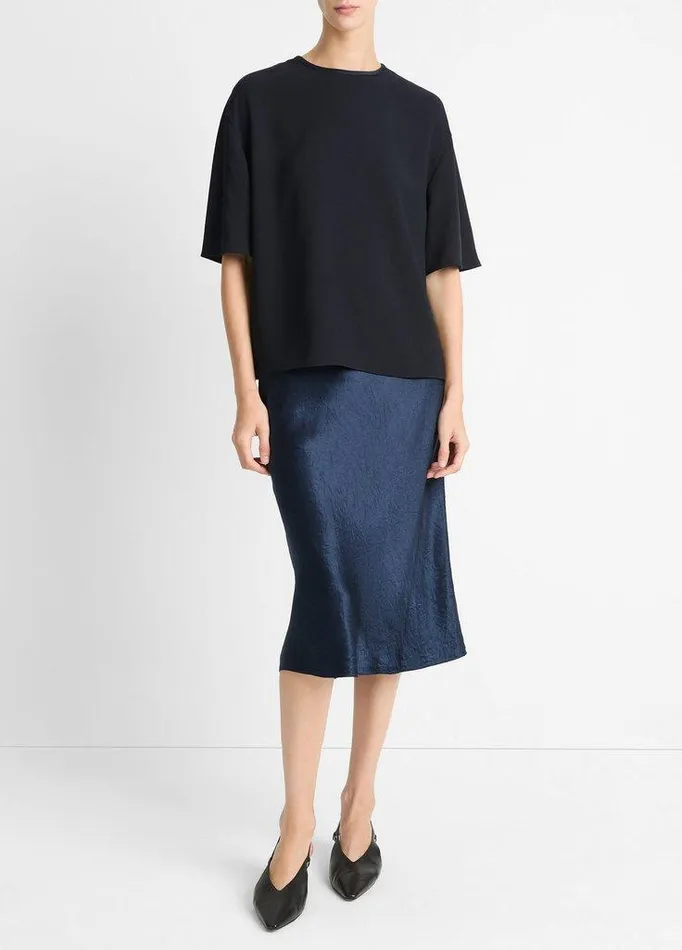 Shirts and Tops Women Vince SatinTrimmed Crepe TShirt Coastal Blue