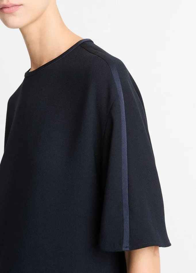 Shirts and Tops Women Vince SatinTrimmed Crepe TShirt Coastal Blue Shirts and Tops Women Vince SatinTrimmed Crepe TShirt Coastal Blue
