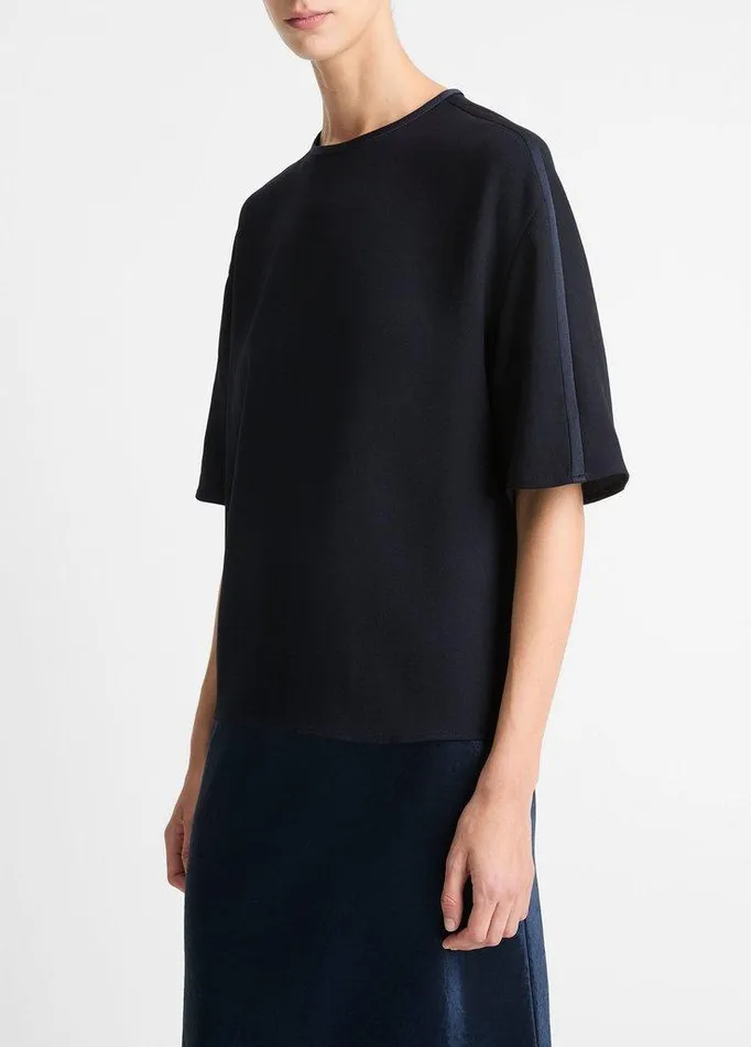 Shirts and Tops Women Vince SatinTrimmed Crepe TShirt Coastal Blue Shirts and Tops Women Vince SatinTrimmed Crepe TShirt Coastal Blue