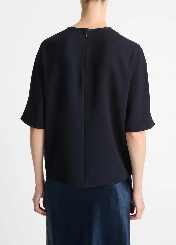 Shirts and Tops Women Vince SatinTrimmed Crepe TShirt Coastal Blue Shirts and Tops Women Vince SatinTrimmed Crepe TShirt Coastal Blue