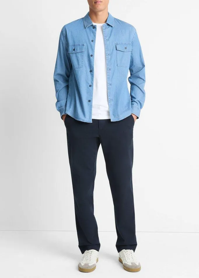 Shirts Men Vince Double PatchPocket Cotton Shirt Washed Waterfall