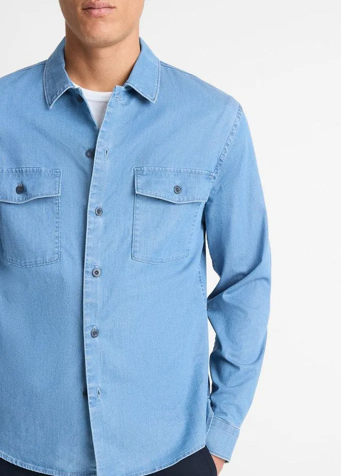 Shirts Men Vince Double PatchPocket Cotton Shirt Washed Waterfall Shirts Men Vince Double PatchPocket Cotton Shirt Washed Waterfall