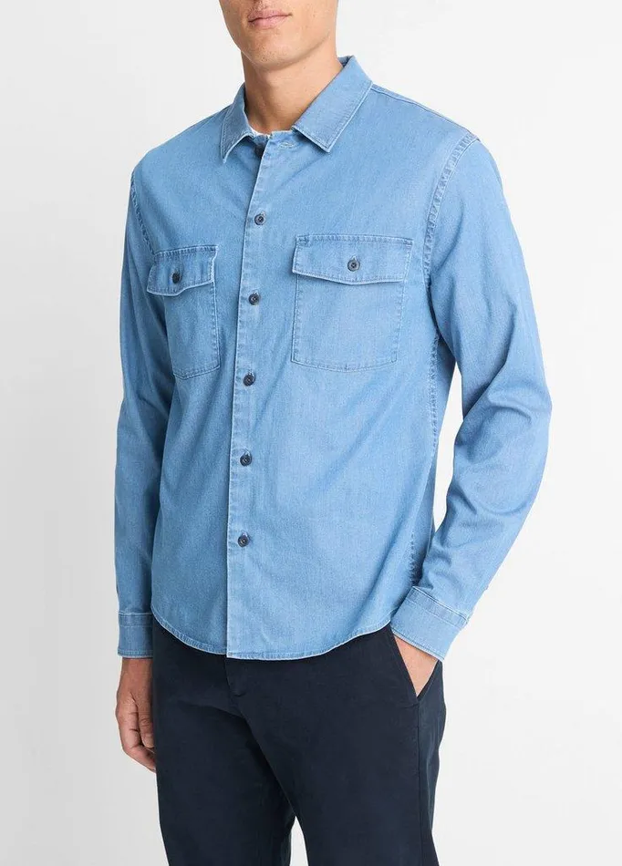 Shirts Men Vince Double PatchPocket Cotton Shirt Washed Waterfall Shirts Men Vince Double PatchPocket Cotton Shirt Washed Waterfall