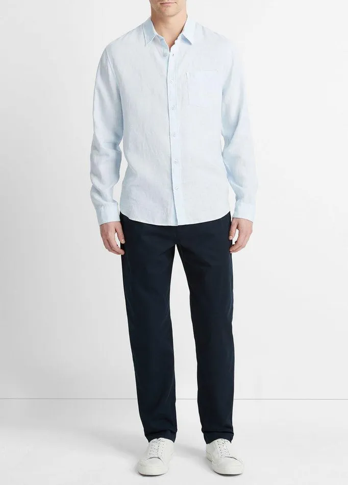 Shirts Men Vince Linen LongSleeve Shirt Glacier