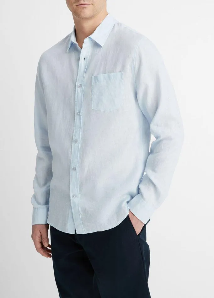 Shirts Men Vince Linen LongSleeve Shirt Glacier Shirts Men Vince Linen LongSleeve Shirt Glacier