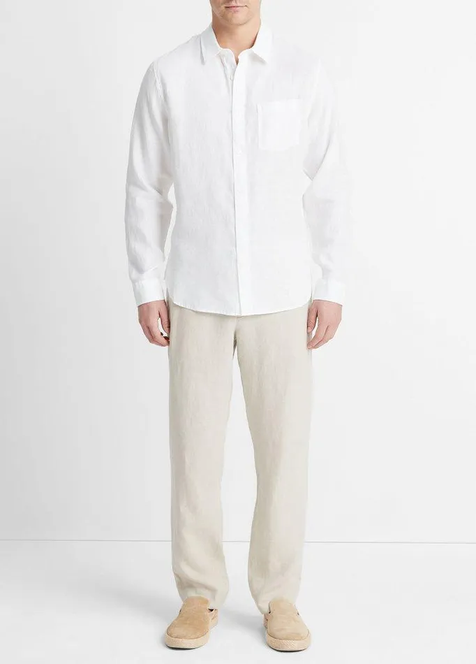 Shirts Men Vince Linen LongSleeve Shirt Optic White