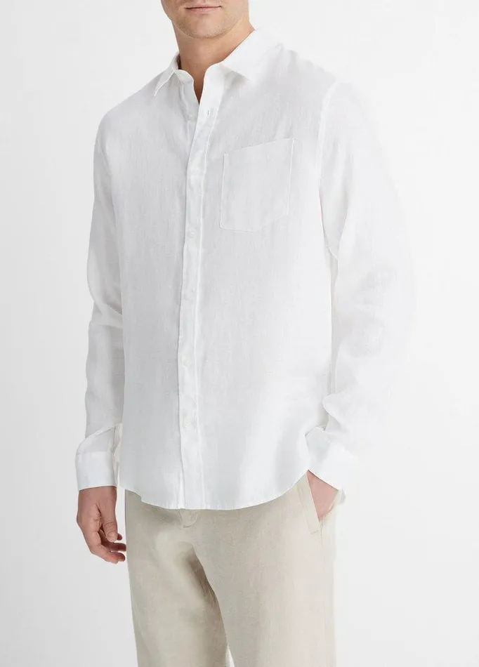 Shirts Men Vince Linen LongSleeve Shirt Optic White Shirts Men Vince Linen LongSleeve Shirt Optic White