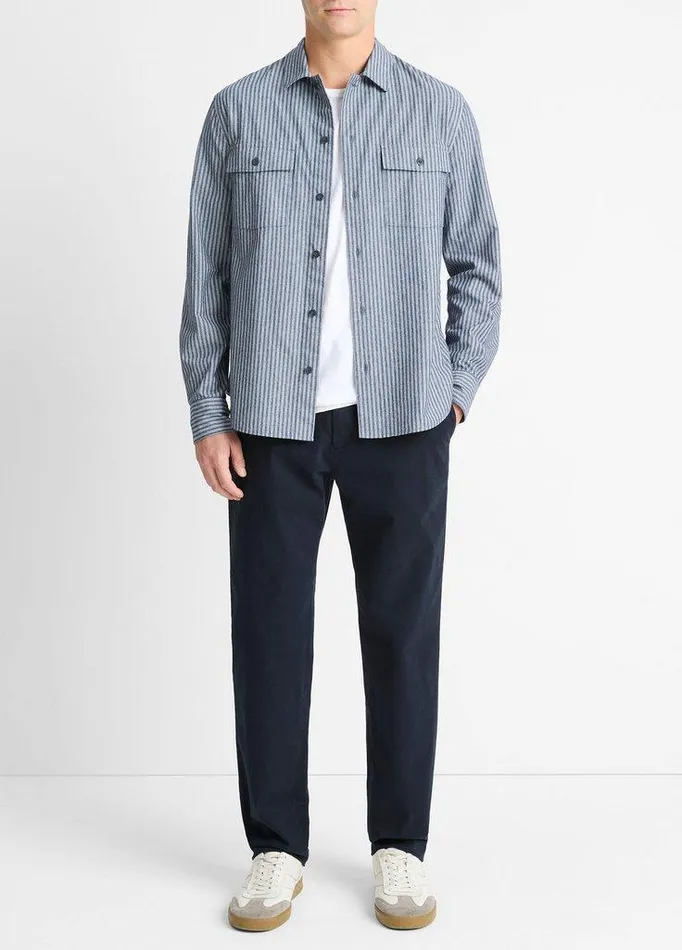 Shirts Men Vince Railroad Stripe Cotton Shirt Washed Waterfalldeep Sea