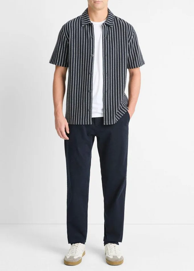 Shirts Men Vince Striped CottonBlend Boucl Shirt Coastal Blueclassic Cream